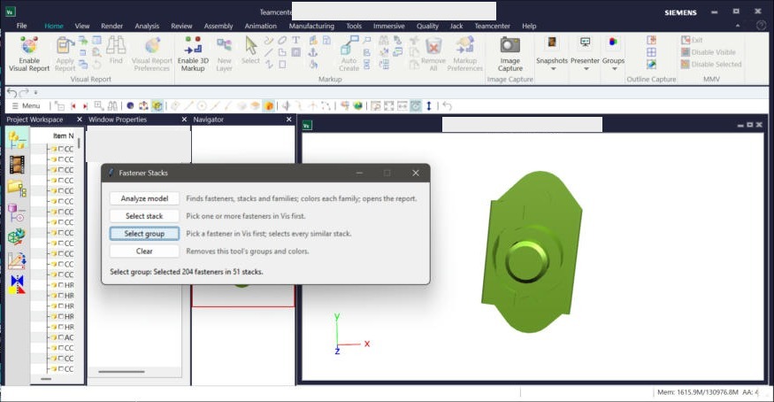 One nutplate stack isolated in Vis, drawn in its family green