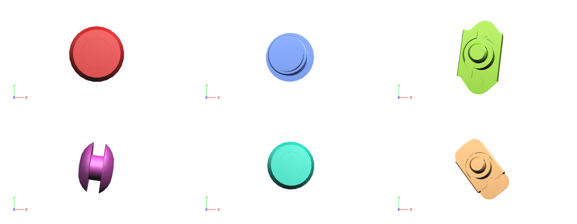 One stack from each of the six largest families, each in its own color